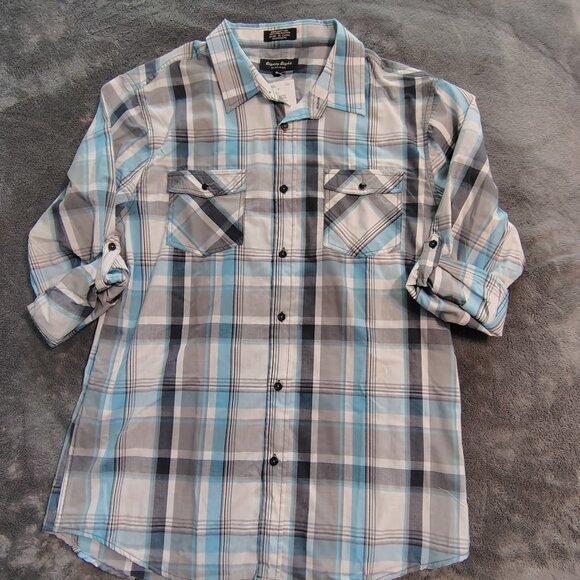 EIGHTY EIGHT Platinum Men's Blue Gray Plaid Button Front Shirt Size XL - Picture 1 of 9